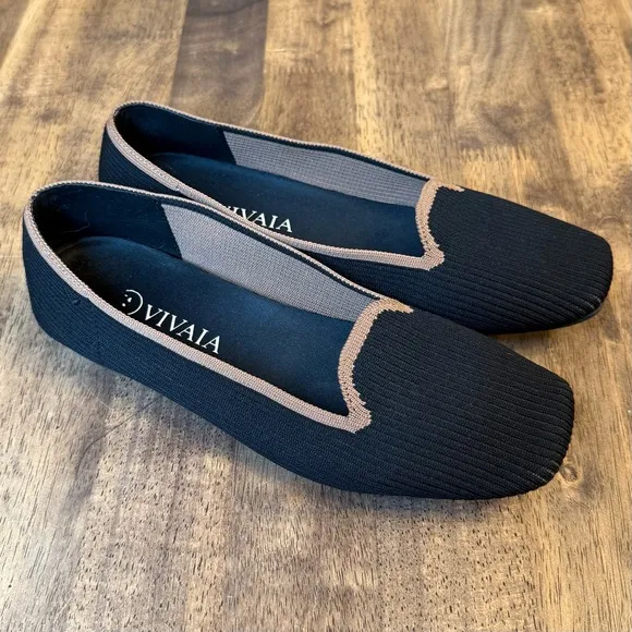 Vivaia Women’s Sylvia Square-Toe Woven Flat Shoe Machine-Washable Black Sz 38.5