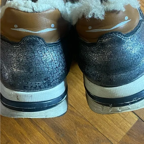 VOILE BLANCHE MAY FUR SNEAKERS IN LEATHER AND FELT GREY-SILVER
