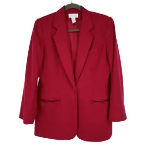VTG Lands’ End Women’s Wool Cashmere Blazer Jacket Size 8 Petite Red Lined EUC