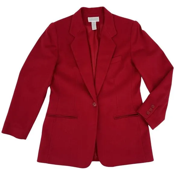 VTG Lands’ End Women’s Wool Cashmere Blazer Jacket Size 8 Petite Red Lined EUC