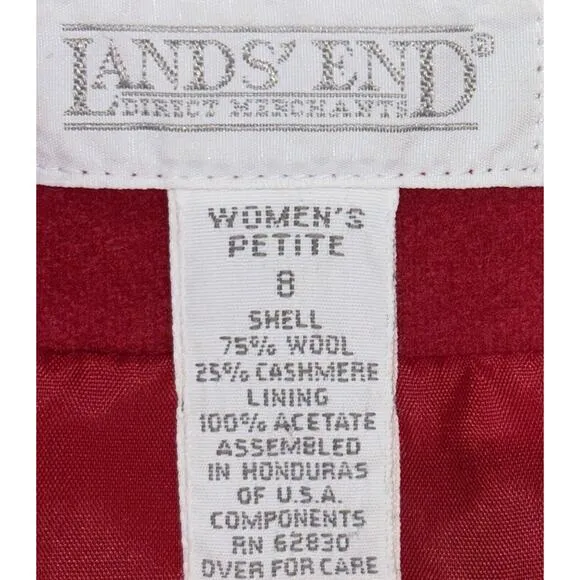 VTG Lands’ End Women’s Wool Cashmere Blazer Jacket Size 8 Petite Red Lined EUC