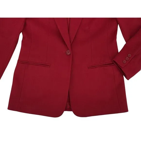 VTG Lands’ End Women’s Wool Cashmere Blazer Jacket Size 8 Petite Red Lined EUC