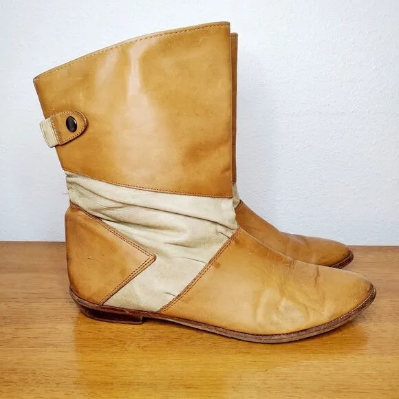 VTG Leather Slouchy Cowboy Boots Peter Pan Pull On Shoes Western Casual SZ 12N