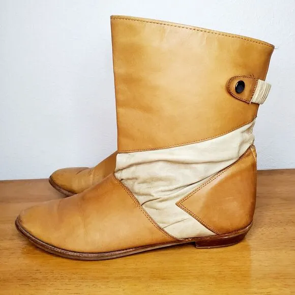 VTG Leather Slouchy Cowboy Boots Peter Pan Pull On Shoes Western Casual SZ 12N
