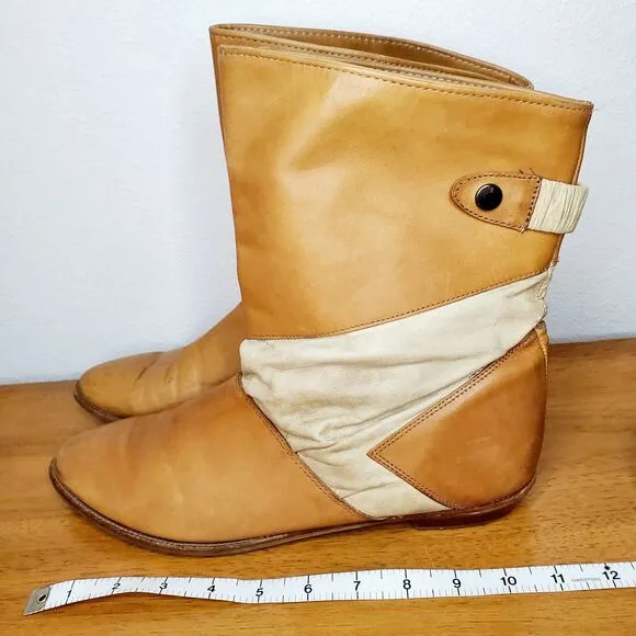 VTG Leather Slouchy Cowboy Boots Peter Pan Pull On Shoes Western Casual SZ 12N