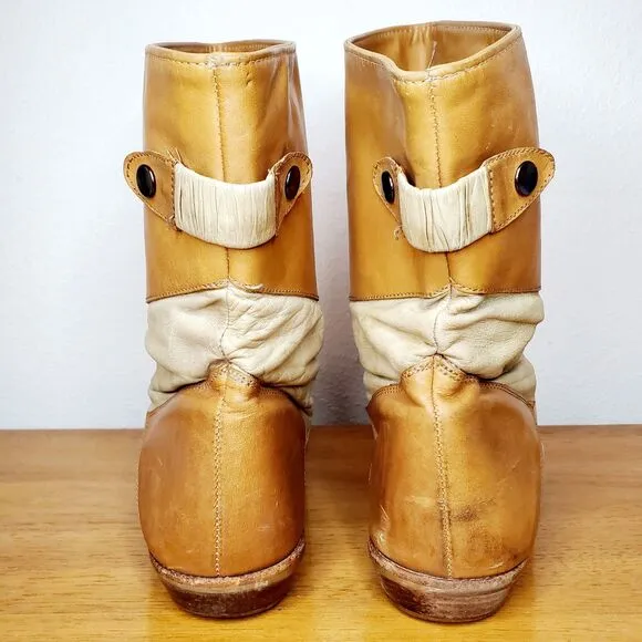 VTG Leather Slouchy Cowboy Boots Peter Pan Pull On Shoes Western Casual SZ 12N