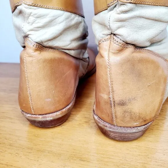 VTG Leather Slouchy Cowboy Boots Peter Pan Pull On Shoes Western Casual SZ 12N