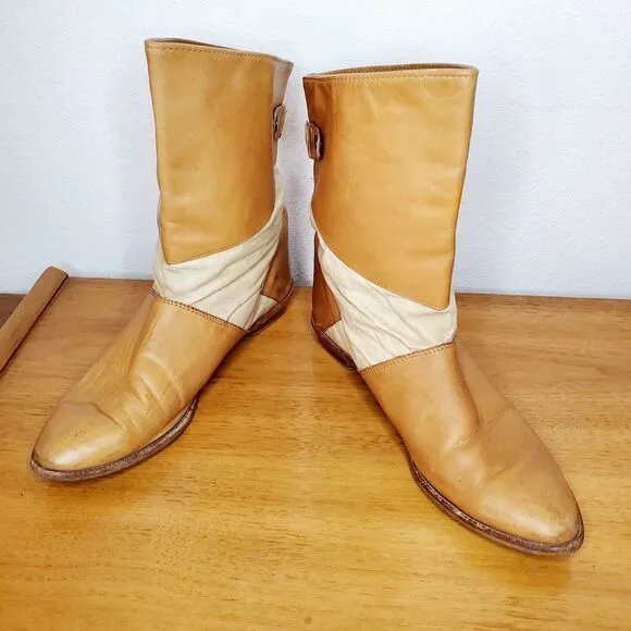 VTG Leather Slouchy Cowboy Boots Peter Pan Pull On Shoes Western Casual SZ 12N