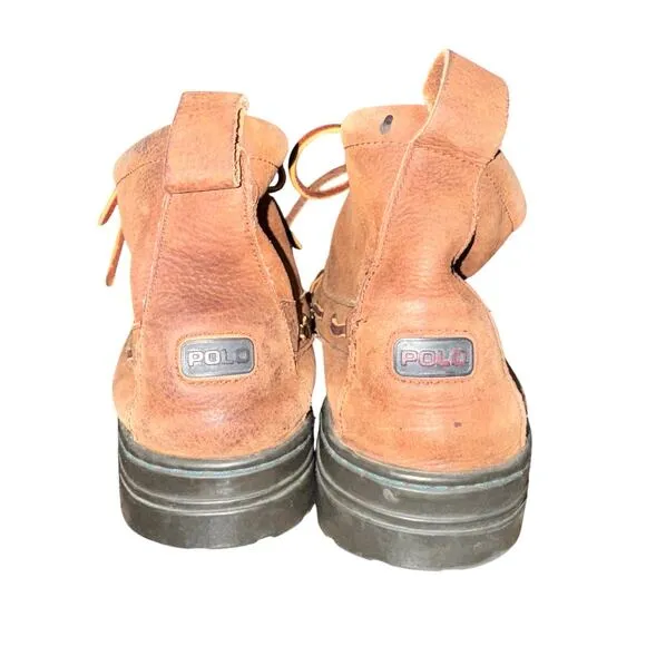 Vtg Polo Sport Ralph Lauren Boots Men's Size 13 D Brown Leather Lace Up Shoes