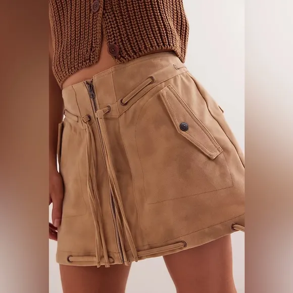 We The Free by Free People Vegan Suede Sierra Mini Western Cowboy Skirt sz 4