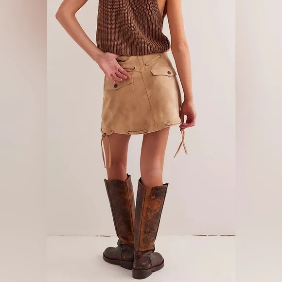 We The Free by Free People Vegan Suede Sierra Mini Western Cowboy Skirt sz 4