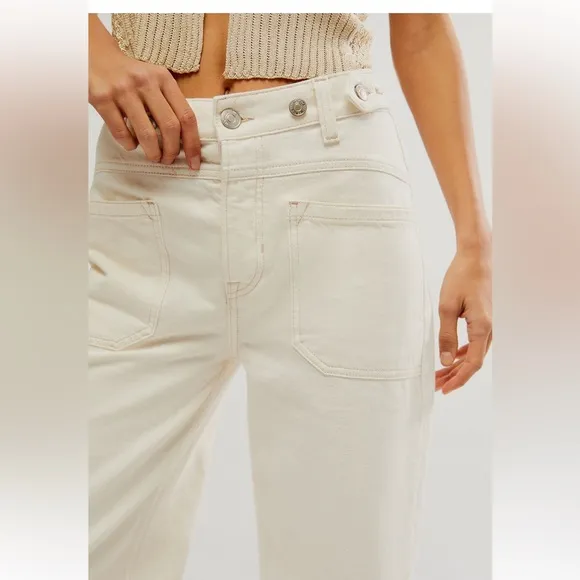 WE THE FREE FREE PEOPLE PALMER CUFFED JEANS IN EGGSHELL NEW Size 24