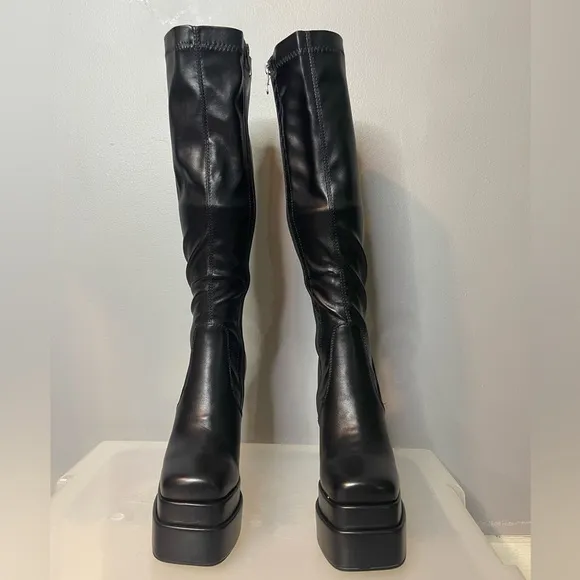 wetkiss Stacked Platform Knee High Boots for Women With High Chunky Heel Gogo 8