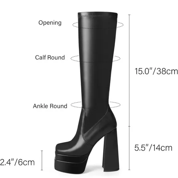 wetkiss Stacked Platform Knee High Boots for Women With High Chunky Heel Gogo 8