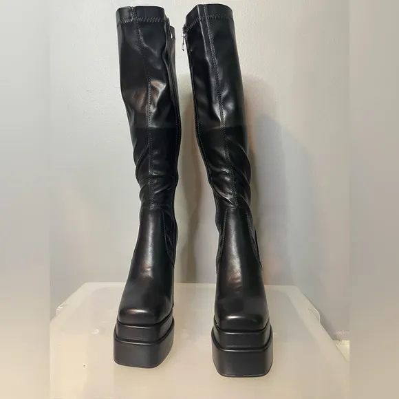wetkiss Stacked Platform Knee High Boots for Women With High Chunky Heel Gogo 8