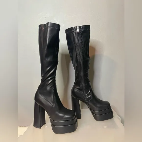 wetkiss Stacked Platform Knee High Boots for Women With High Chunky Heel Gogo 8