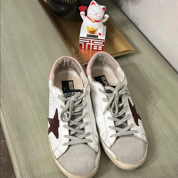 White Sneakers with Pink and Burgundy Accents