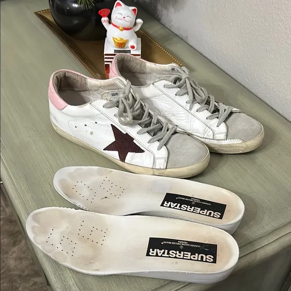 White Sneakers with Pink and Burgundy Accents