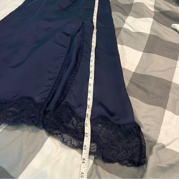 Wilfred Ophelia Navy Lace Trim Midi Length Slip Dress 20s Dark Romance sz Small
