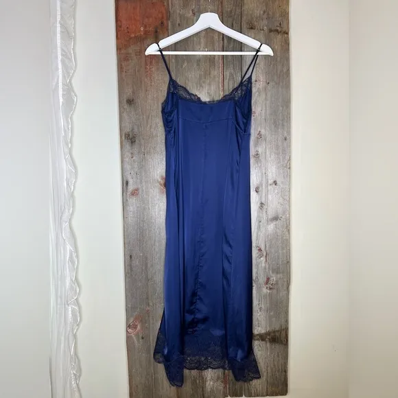 Wilfred Ophelia Navy Lace Trim Midi Length Slip Dress 20s Dark Romance sz Small