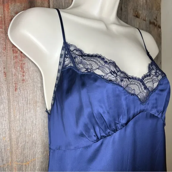 Wilfred Ophelia Navy Lace Trim Midi Length Slip Dress 20s Dark Romance sz Small