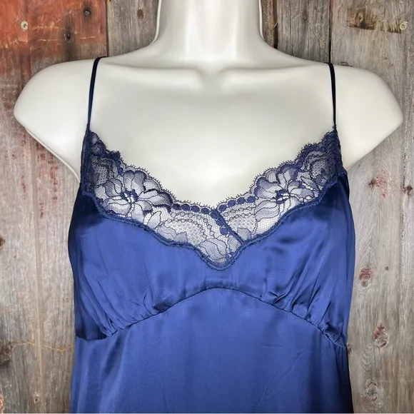 Wilfred Ophelia Navy Lace Trim Midi Length Slip Dress 20s Dark Romance sz Small