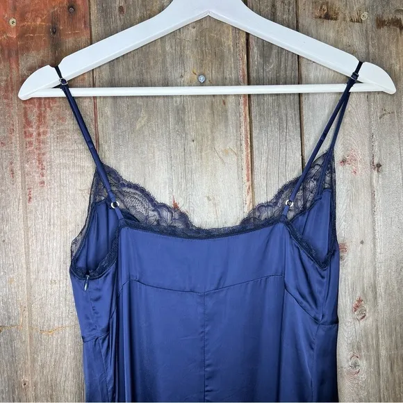 Wilfred Ophelia Navy Lace Trim Midi Length Slip Dress 20s Dark Romance sz Small