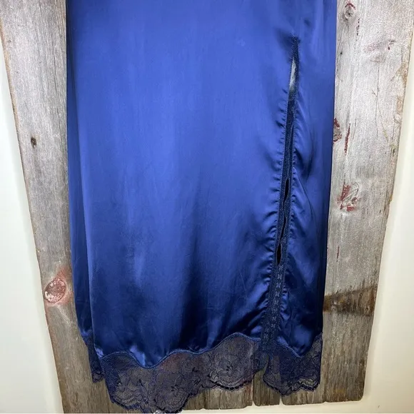 Wilfred Ophelia Navy Lace Trim Midi Length Slip Dress 20s Dark Romance sz Small