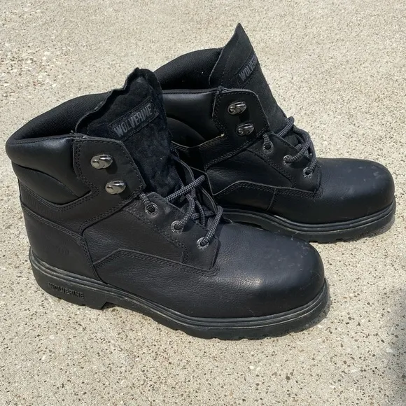 WOLVERINE~#W08167~MEN’S~BLACK~LEATHER~STEEL TOE BOOTS~SLIP &amp; OIL RESISTANT~G22​