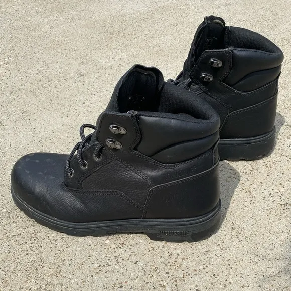 WOLVERINE~#W08167~MEN’S~BLACK~LEATHER~STEEL TOE BOOTS~SLIP &amp; OIL RESISTANT~G22​