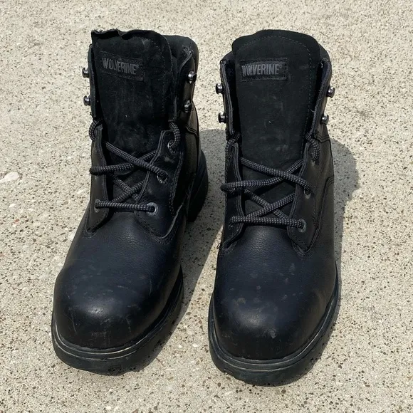 WOLVERINE~#W08167~MEN’S~BLACK~LEATHER~STEEL TOE BOOTS~SLIP &amp; OIL RESISTANT~G22​