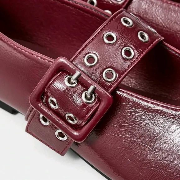 WOMEN RETRO BURGUNDY MARY JANE FLAT SHOES,SUITABLE FOR ALL SEASONS