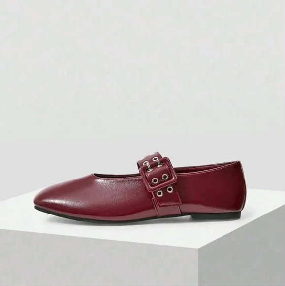 WOMEN RETRO BURGUNDY MARY JANE FLAT SHOES,SUITABLE FOR ALL SEASONS