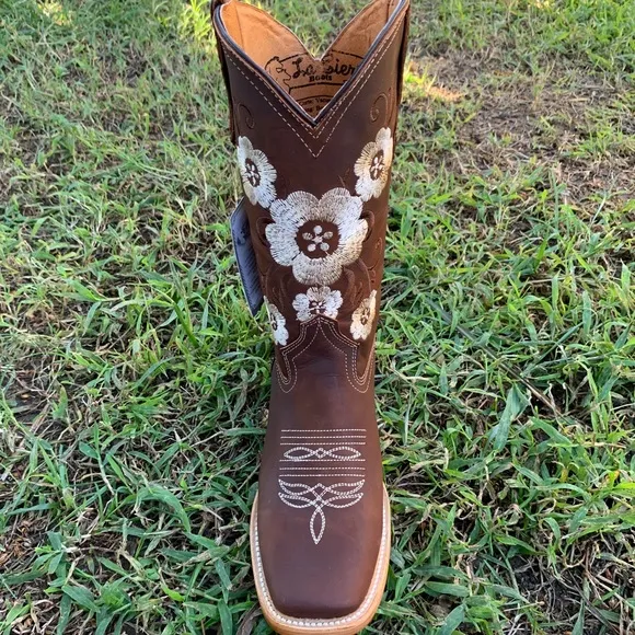 WOMEN RODEO Western COWGIRL Square Toe Brown BOOTS GENUINE LEATHER Botas Vaquera