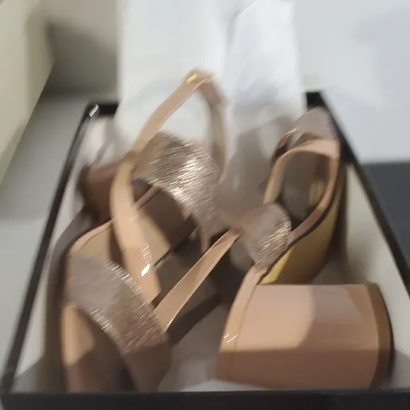 Women's Gold and Cream Heeled Sandals