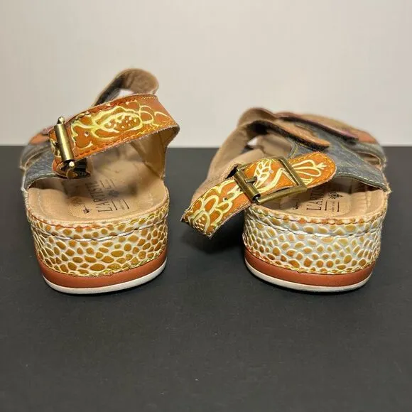 Womens L’ARTISTE Spring Step SUMACAH Hand Painted Leather Sandals / Size 9.5-10