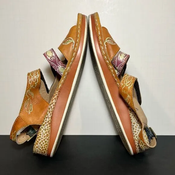 Womens L’ARTISTE Spring Step SUMACAH Hand Painted Leather Sandals / Size 9.5-10