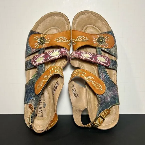 Womens L’ARTISTE Spring Step SUMACAH Hand Painted Leather Sandals / Size 9.5-10