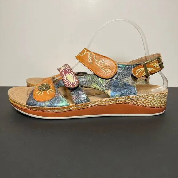 Womens L’ARTISTE Spring Step SUMACAH Hand Painted Leather Sandals / Size 9.5-10