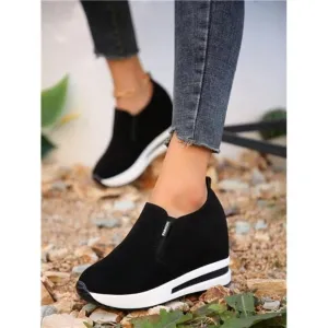Women's Slip-On Sneakers, Outdoor Fashion Increased Height Thick Sole Flat Shoes