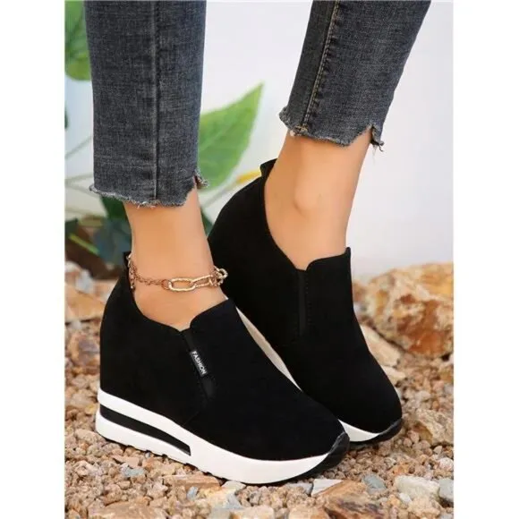 Women's Slip-On Sneakers, Outdoor Fashion Increased Height Thick Sole Flat Shoes