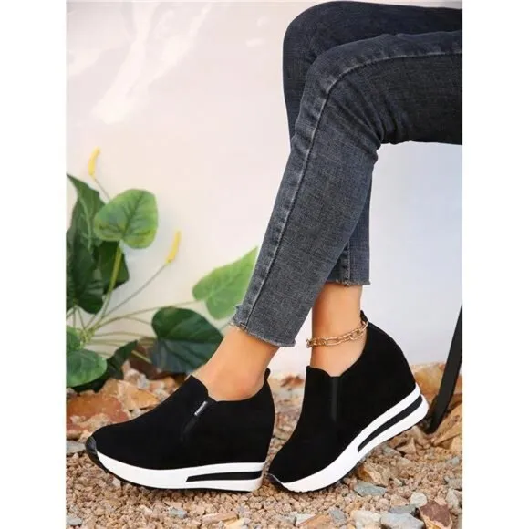 Women's Slip-On Sneakers, Outdoor Fashion Increased Height Thick Sole Flat Shoes