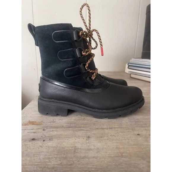 Women's Sorel Lennox Lace Waterproof Boots in Black 8 NEW!