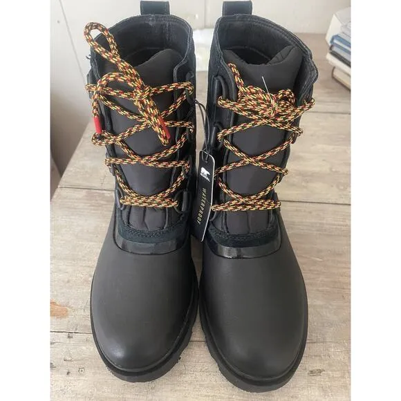 Women's Sorel Lennox Lace Waterproof Boots in Black 8 NEW!