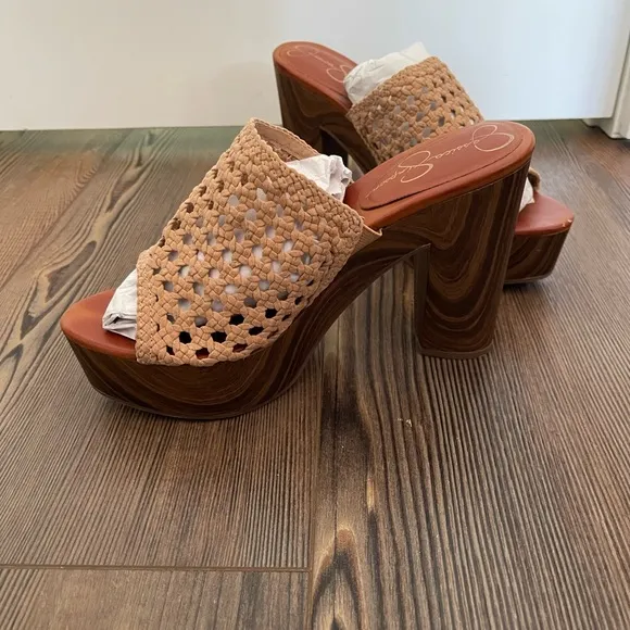 Women's Tan Woven Platform Sandals