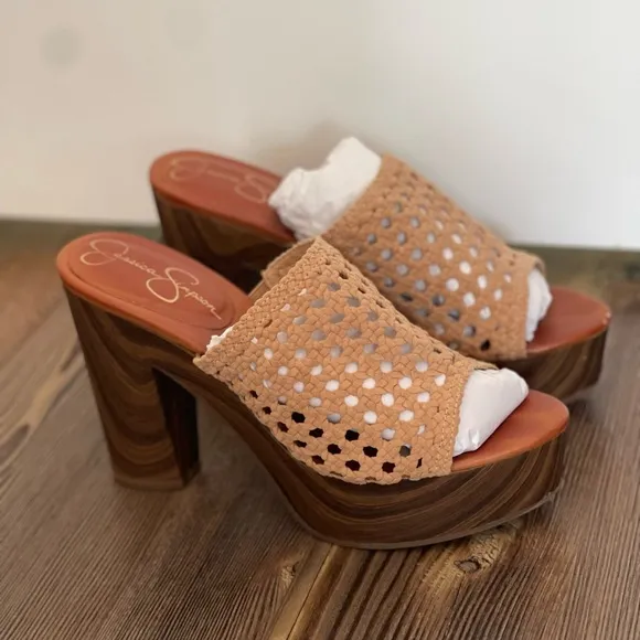 Women's Tan Woven Platform Sandals
