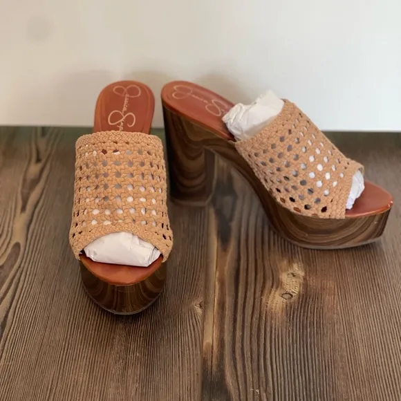 Women's Tan Woven Platform Sandals