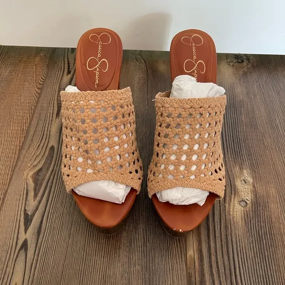 Women's Tan Woven Platform Sandals