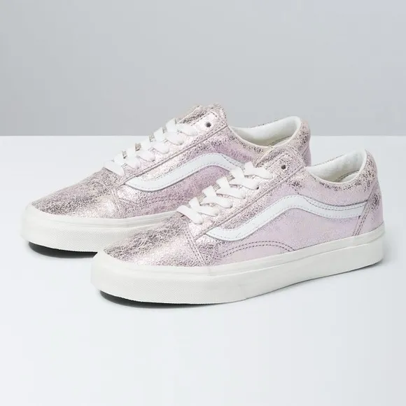 WOMEN’S VANS OLD SKOOL CRACKED LEATHER ROSE GOLD SHOES SNEAKERS 8.5 BNWB