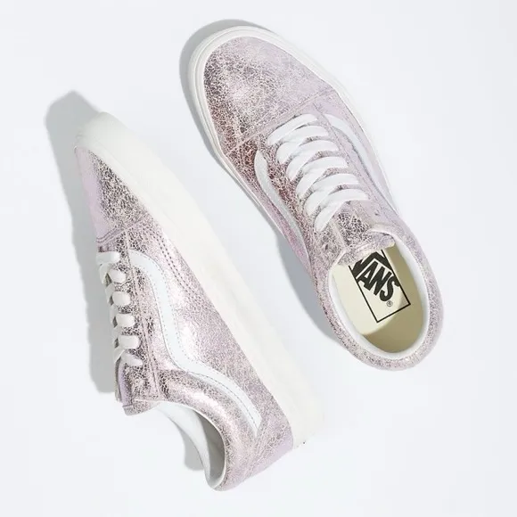 WOMEN’S VANS OLD SKOOL CRACKED LEATHER ROSE GOLD SHOES SNEAKERS 8.5 BNWB